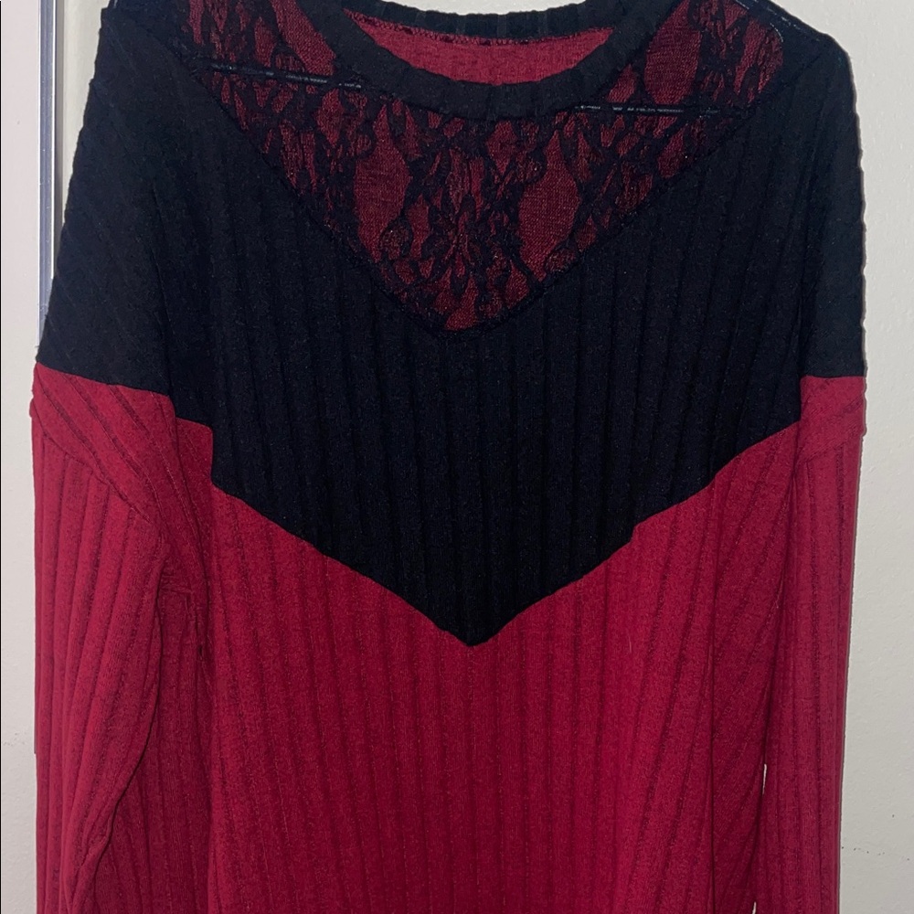 SHEIN Black and Red Lace Detail Sweater